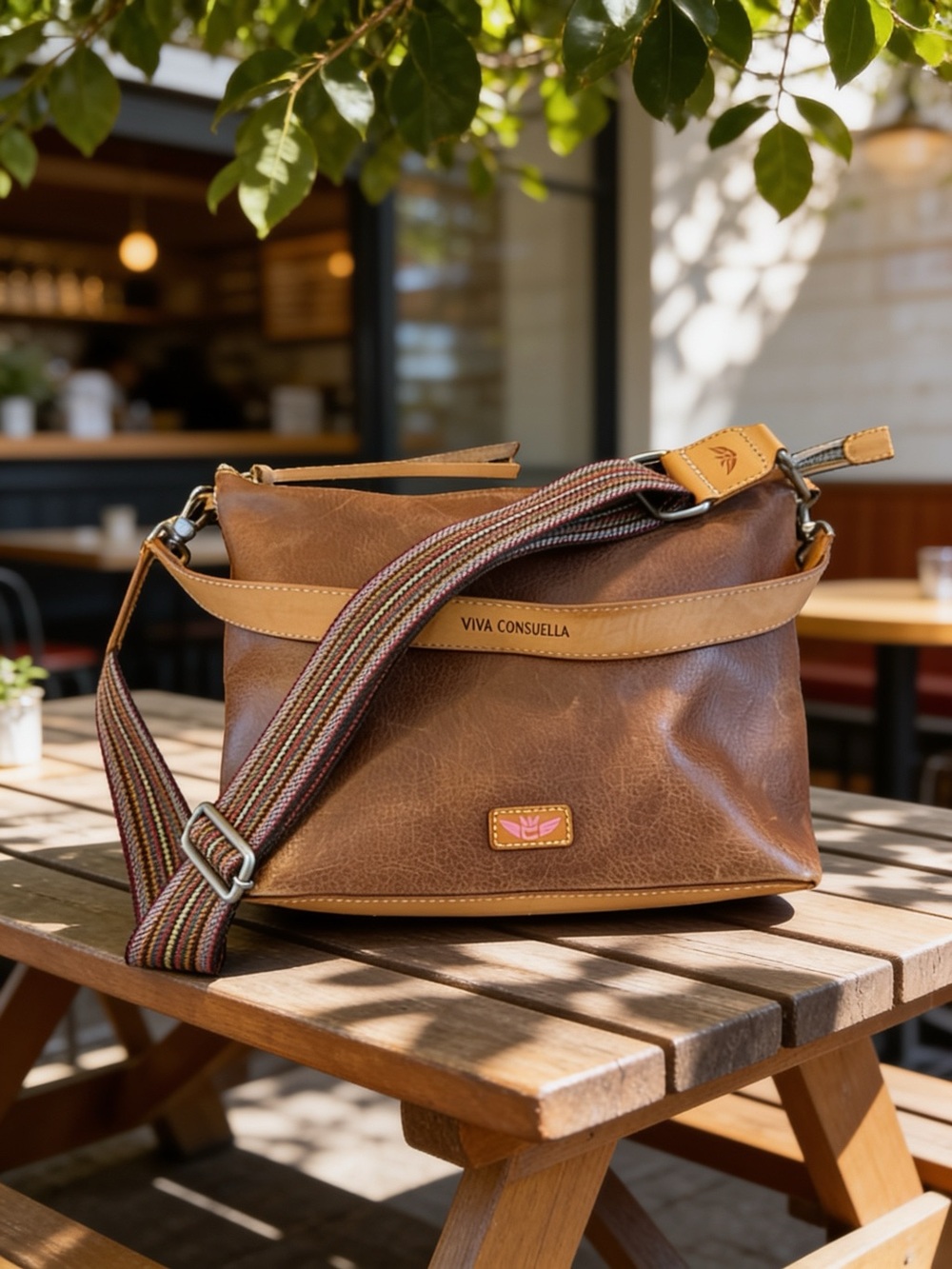 Consuela Brandy Hobo Cognac Brown Leather Crossbody Bag Woven Strap